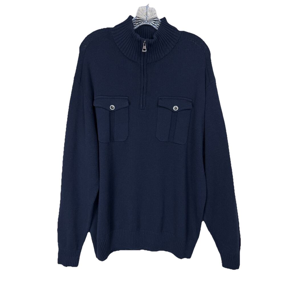 WEATHERPROOF VINTAGE Men's SZ‎ XL Navy 1/4 Zip Sweater 2 Pockets